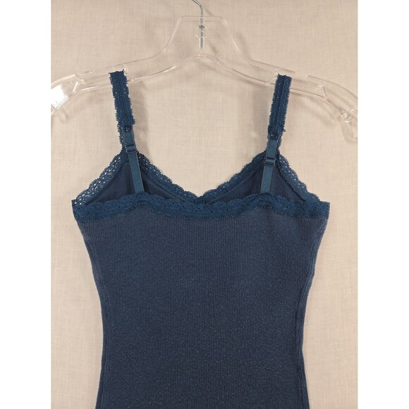 Y2K Aeropostale Cami Tank Top Shelf Bra Lace Trim Blue Ribbed Sz XS Embellished - Picture 6 of 8